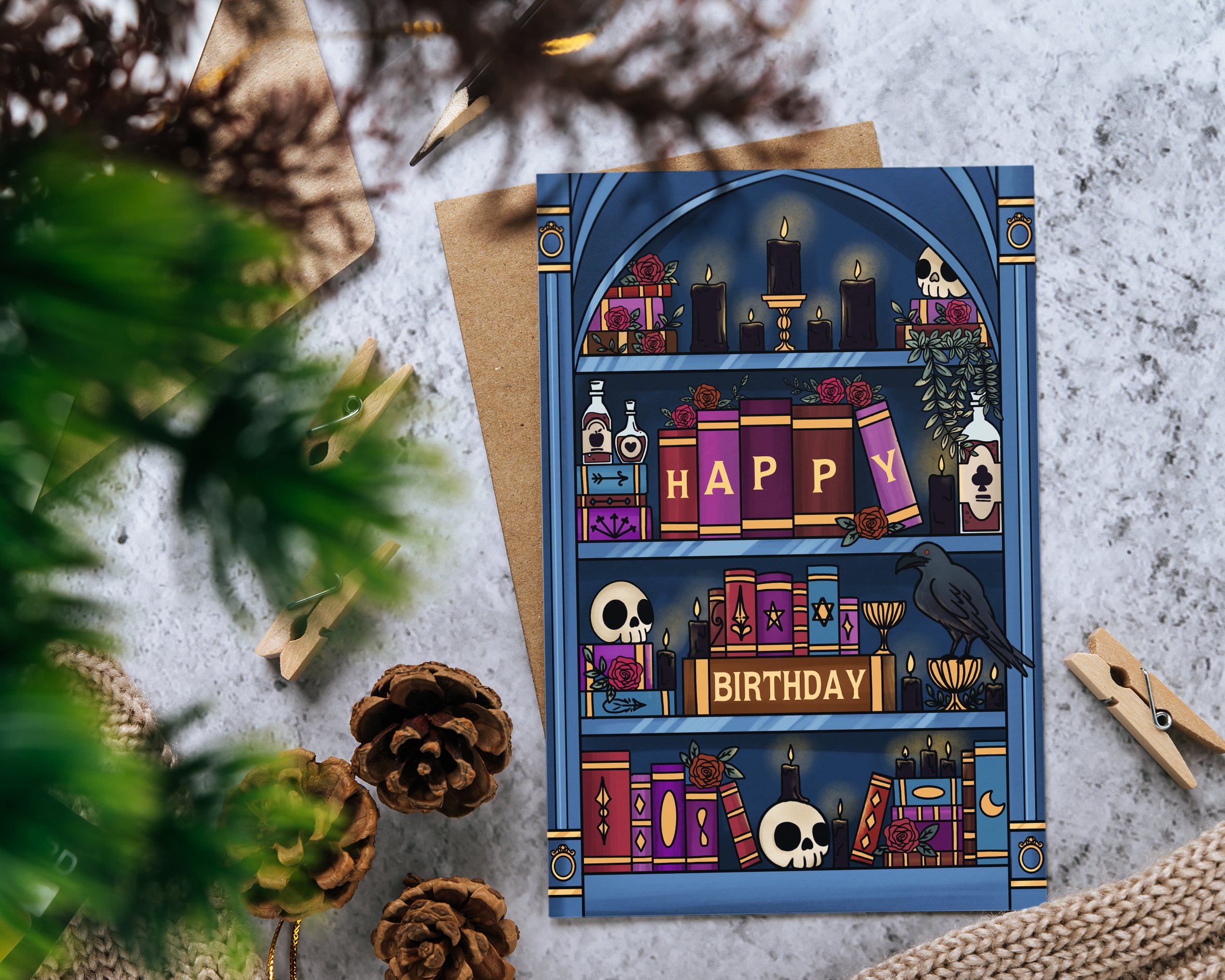 Birthday Card - Dark Bookcase