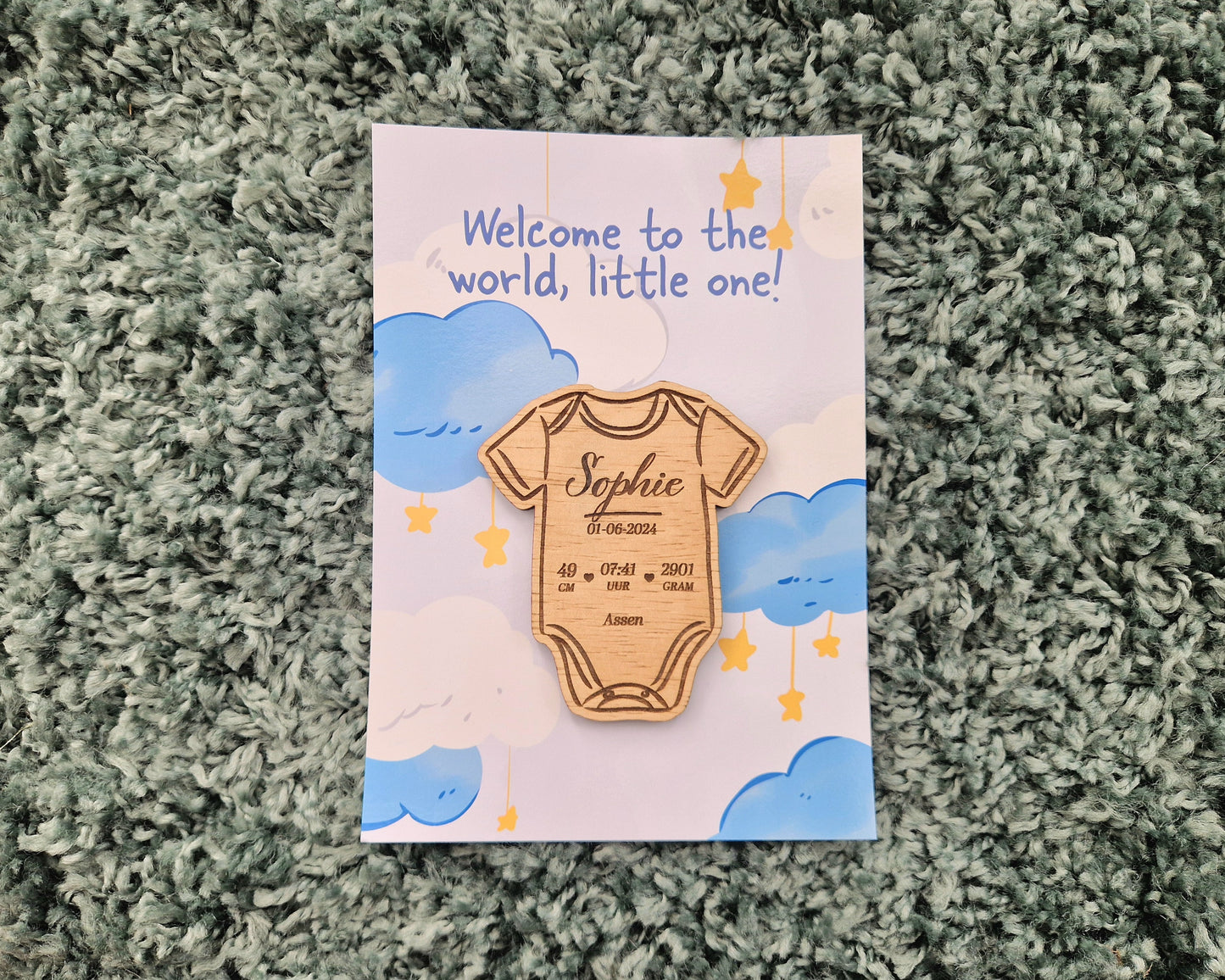 Newborn Gift - Baby Romper Magnet with Greeting Card