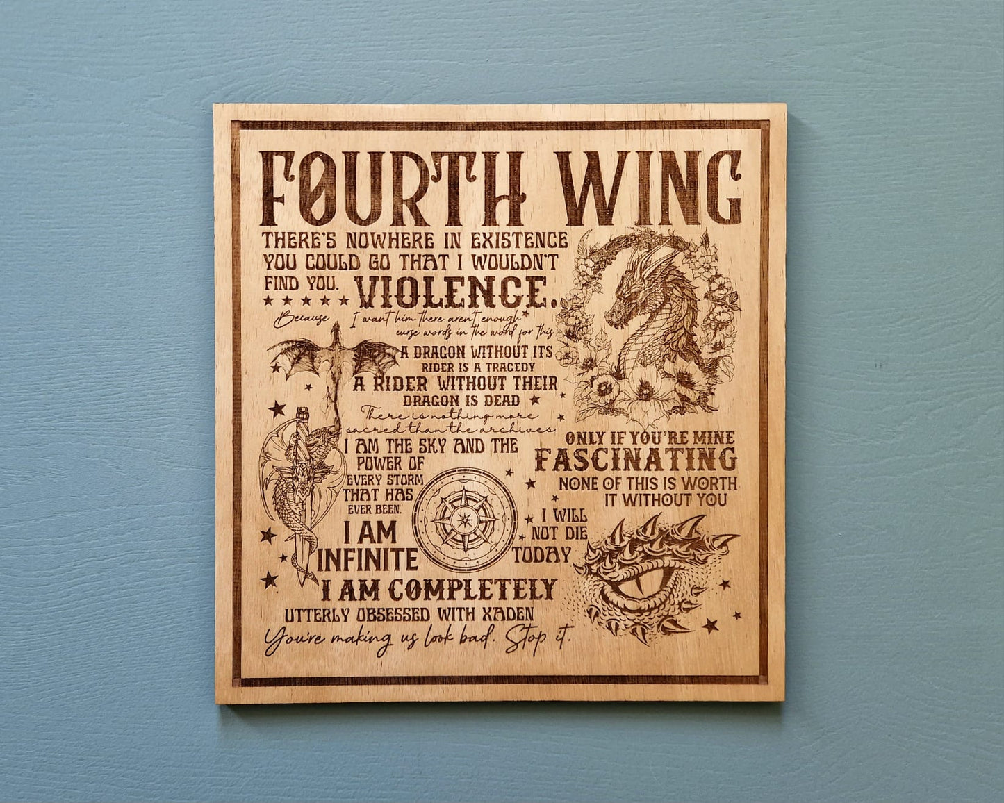 Fourth Wing Wood Art -  Quotes Sign