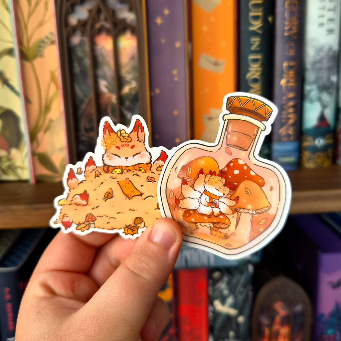 Bookish Sticker - Leaf Pile Kitsune