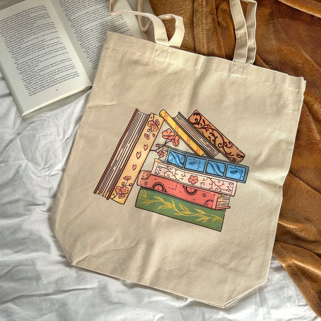 Tote bag - Floral Book Pile