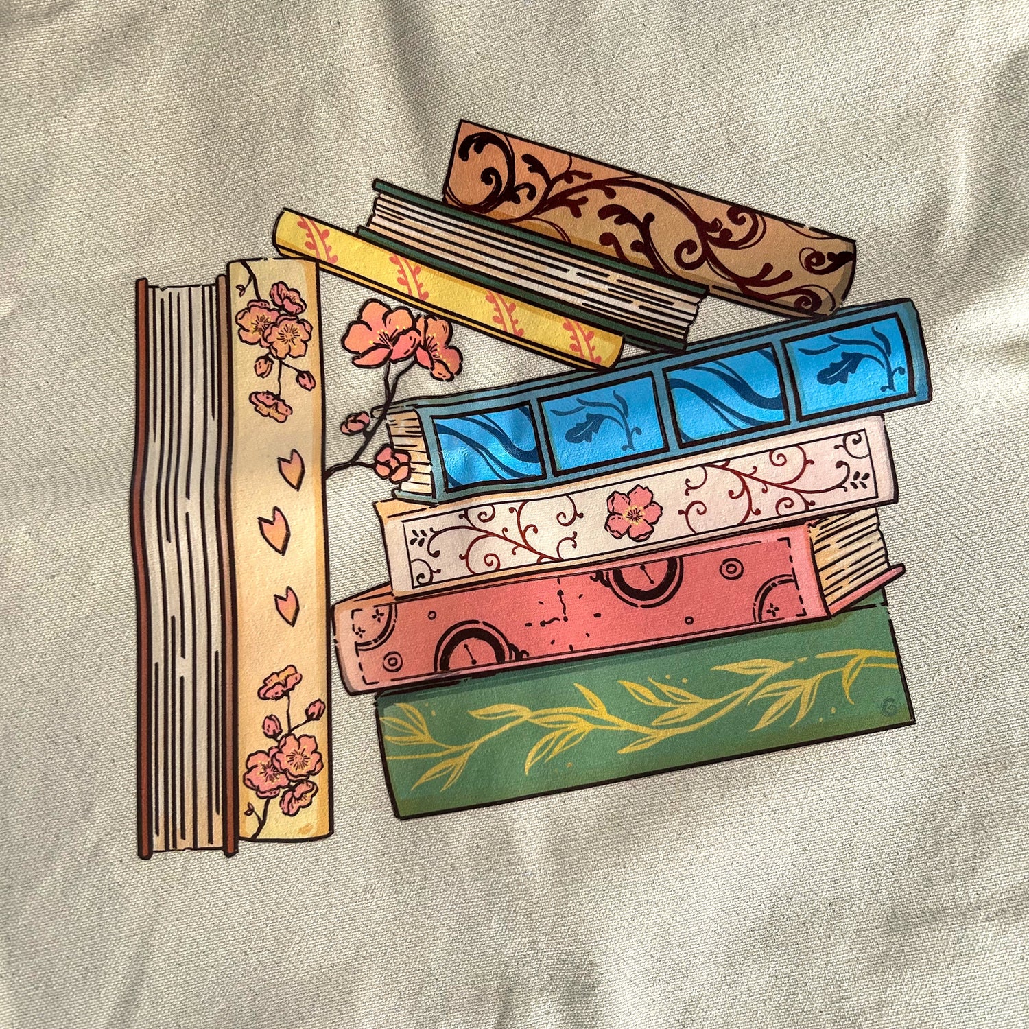 Tote bag - Floral Book Pile