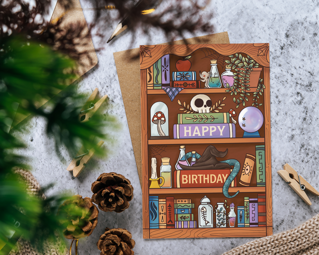Birthday Card - Witchy Bookcase