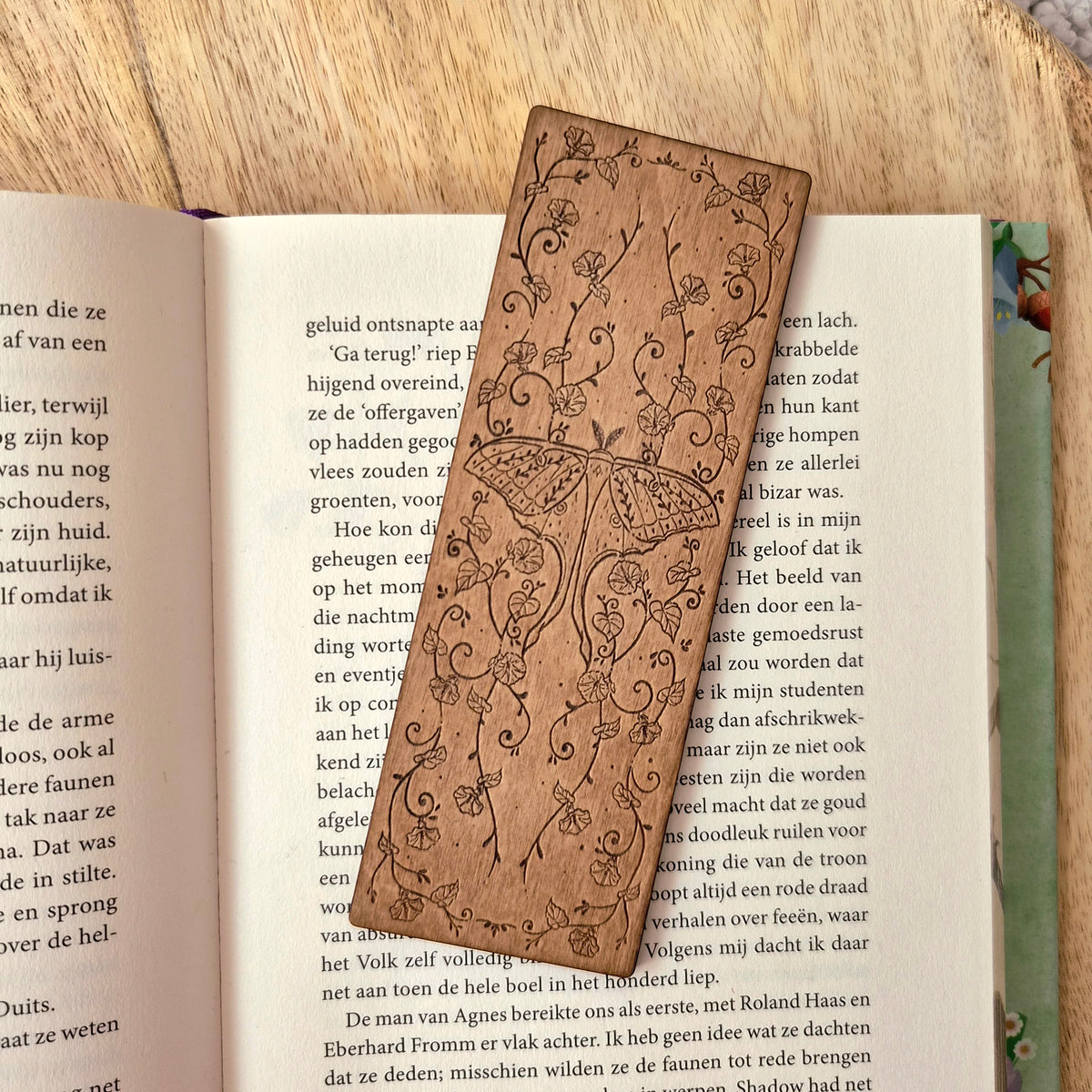 Wooden Bookmark - Floral Luna Moth