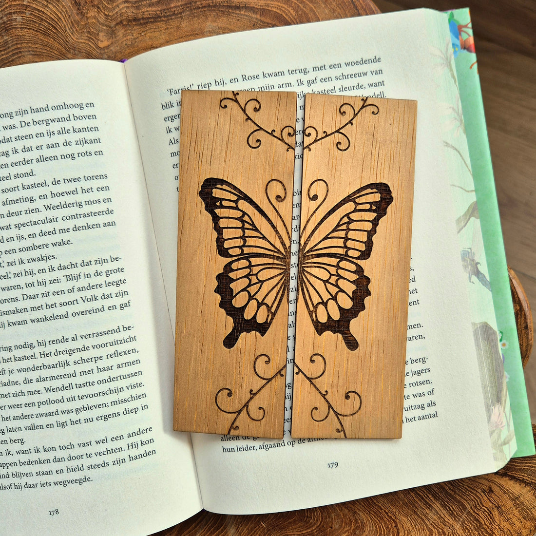 Houten Boekenleggers - Vlinder Set