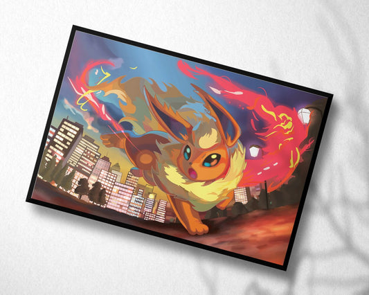 Poster of Eeveelution Flareon- Pokemon Art - Flareon Fire print - Wall Art - Pokemon Card Art Work - Pokemon Poster - Decor