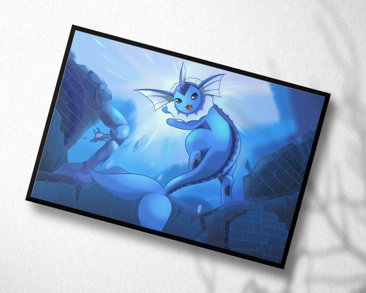 Poster of Eeveelution Vaporeon - Pokemon Art - Vaporeon Water print - Wall Art - Pokemon Card Art Work - Pokemon Poster - Decor