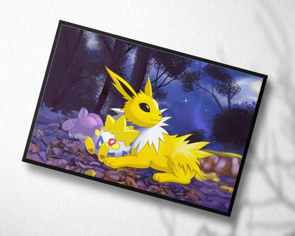 Poster of Eeveelution Jolteon - Pokemon Art - Jolteon, Togepi, Rattata print - Wall Art - Pokemon Card Art Work - Pokemon Poster - Decor