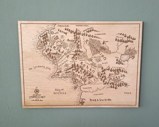 LOTR Wall Art - Map Wall Decor - Lord of the Rings Wooden Map - Wood wall decor - the Realm of Middle Earth