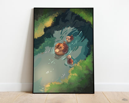ATLA Avatar Poster - Elemental Bending Art - Avatar the last Airbender print - Wall Art - Cute Turtle Ducks - Nature Poster - Decor