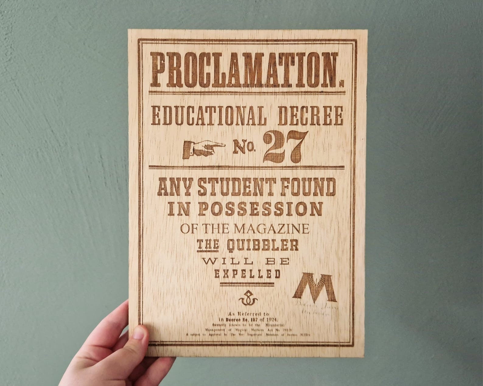 Personalizable HP Wall Art - Wooden Educational Degree - Proclamation Rules - Hogwarts School Lecture - Wizard Sign - Potter Gift Ideas