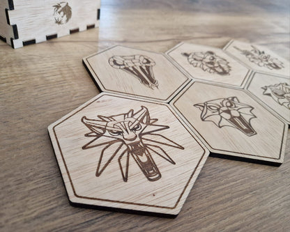 The Witcher Schools Inspired Coasters set of 6 - Witcher Fan Gift - Home Decor - Present - Housewarming Gift - Geralt of Rivia, Gift Ideas