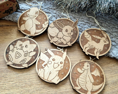 Choose Any Pokemon Christmas Ornaments set of 6! Pokemon Fan Gift - Home Decor - Present - Favorite Pokemon Coasters - Holidays Pokemon gift